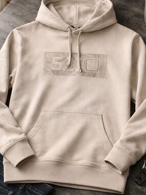 5.11 Tactical Cream Hoodie with Subtle 5•0 Chest Graphic